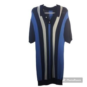 Dazy Blue Stripe Nautical Open Knit Sweater Dress Tunic Size XL